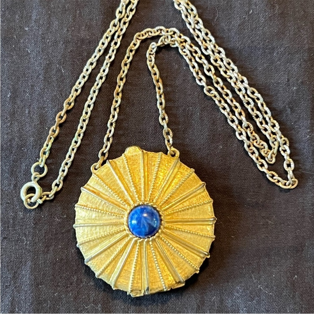 Gold Pendant Necklace with Blue Accent